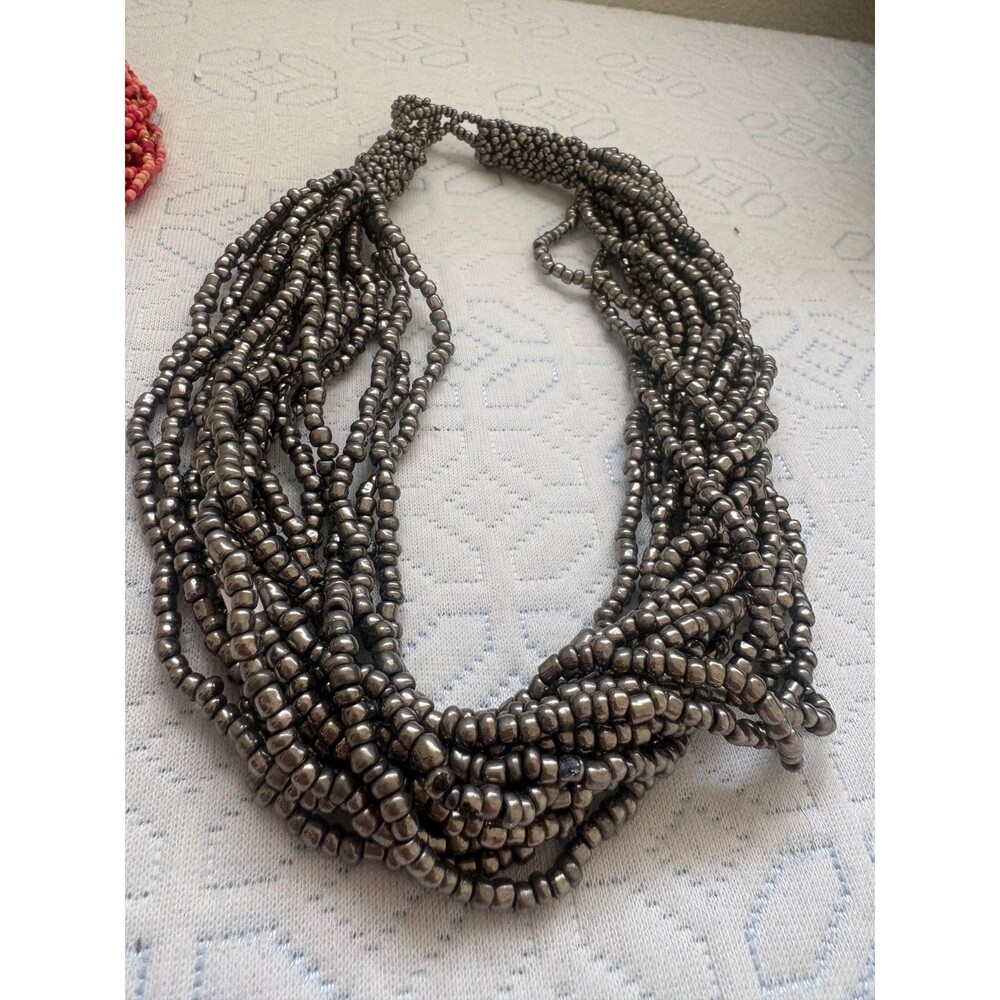 silver multistranded sead bead vintage necklace